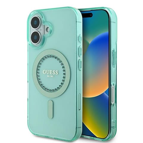 ⁨Guess GUHMP16SPFTDTEN iPhone 16 6.1" zielony/green hardcase IML Rhinestones MagSafe⁩ w sklepie Wasserman.eu