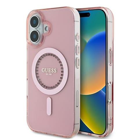 ⁨Guess GUHMP16MPFTDTEP iPhone 16 Plus 6.7" różowy/pink hardcase IML Rhinestones MagSafe⁩ w sklepie Wasserman.eu
