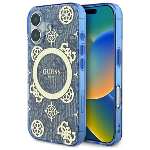 ⁨Guess GUHMP16SH4PYEEB iPhone 16 6.1" niebieski/blue hardcase IML Peony On 4G Background MagSafe⁩ w sklepie Wasserman.eu