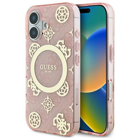 ⁨Guess GUHMP16SH4PYEEP iPhone 16 6.1" różowy/pink hardcase IML Peony On 4G Background MagSafe⁩ w sklepie Wasserman.eu