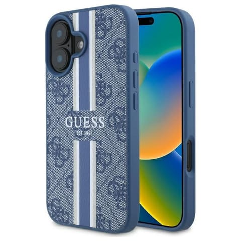 ⁨Guess GUHMP16SP4RPSB iPhone 16 6.1" niebieski/blue hardcase 4G Printed Stripes MagSafe⁩ w sklepie Wasserman.eu