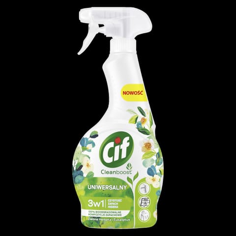 ⁨CIF Cleanboost 3W1 Uniwersalny płyn do czyszczenia Zielona herbata i eukaliptus 500ml⁩ w sklepie Wasserman.eu