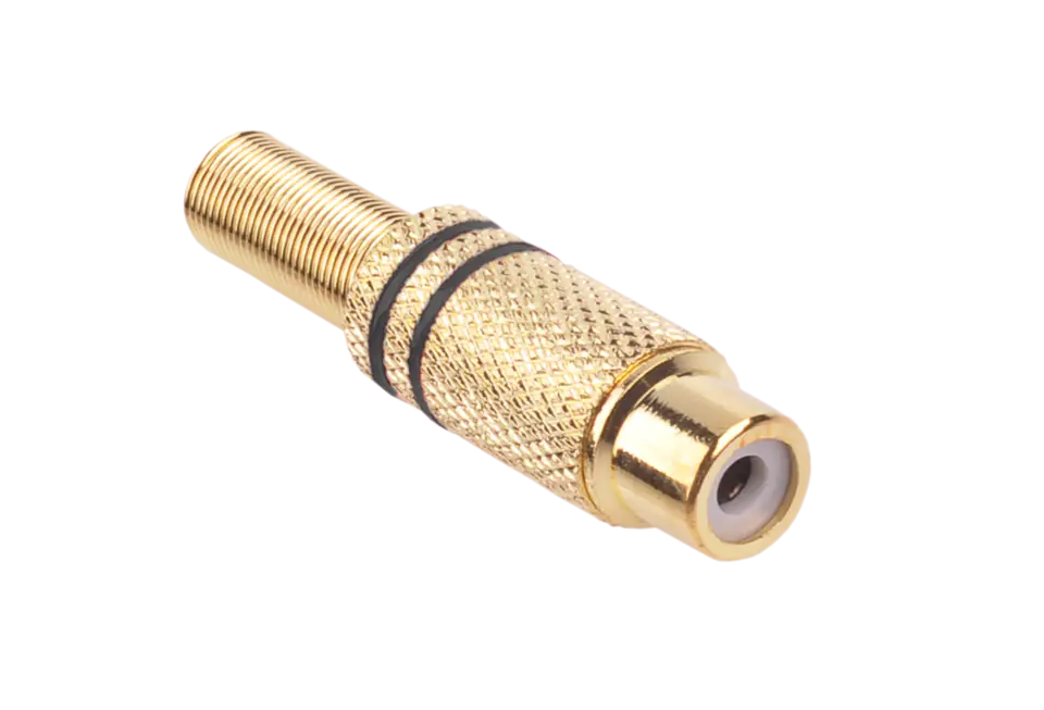 Gniazdo RCA złote 2 paski na kabel czarne w sklepie Wasserman.eu