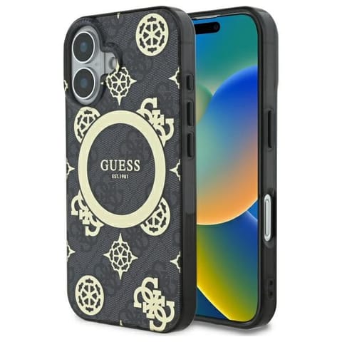 ⁨Guess GUHMP16SH4PYEEK iPhone 16 6.1" czarny/black hardcase IML Peony On 4G Background MagSafe⁩ w sklepie Wasserman.eu