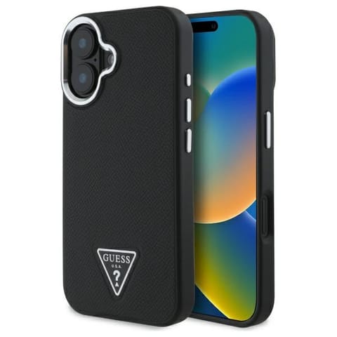 ⁨Guess GUHMP16SPGTSPSK iPhone 16 6.1" czarny/black hardcase Grained Triangle MagSafe⁩ w sklepie Wasserman.eu