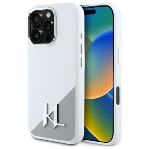 ⁨Karl Lagerfeld KLHMP16LSCMKMPCH iPhone    16 Pro 6.3" biały/white hardcase Silicone Initial Metal Logo MagSafe⁩ w sklepie Wasserman.eu