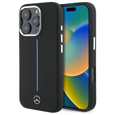 ⁨Mercedes MEHMP16L23SUMBK iPhone 16 Pro 6.3" czarny/black hardcase Silicone Blue Stripe MagSafe⁩ w sklepie Wasserman.eu