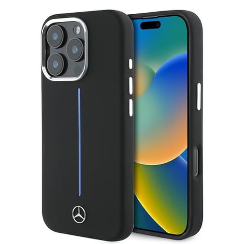 ⁨Mercedes MEHMP16X23SUMBK iPhone 16 Pro Max 6.9" czarny/black hardcase Silicone Blue Stripe MagSafe⁩ w sklepie Wasserman.eu