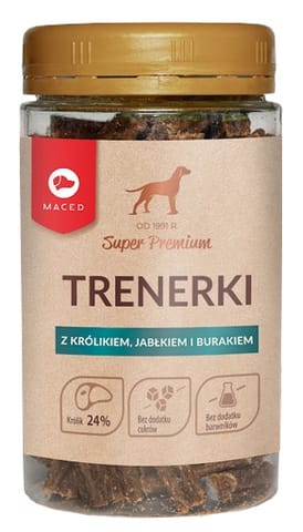 ⁨Maced Super Premium Trenerki Królik, jabłko i burak 150g⁩ w sklepie Wasserman.eu