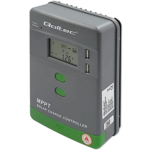 ⁨Qoltec Solar MPPT Charge Controller with Temperature Sensor 20A |12V/24V | LCD | 2 x USB⁩ at Wasserman.eu