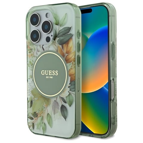 ⁨Guess GUHMP16LHFWBDCEN iPhone 16 Pro 6.3" zielony/green hardcase IML Flower & Tonal Circle MagSafe⁩ w sklepie Wasserman.eu