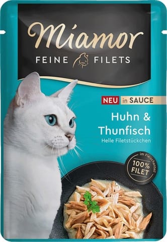 ⁨MIAMOR Fine Filets Chicken with tuna in sauce - wet cat food - 100g⁩ at Wasserman.eu