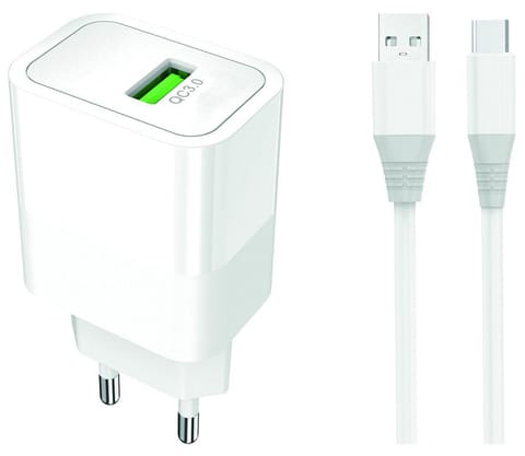 ⁨USB phone charger + Type-C QC 3.0 cable (White)⁩ at Wasserman.eu