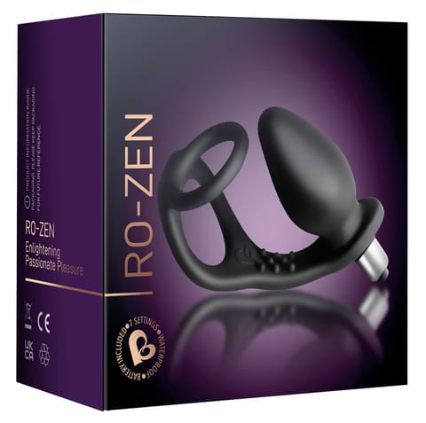 ⁨Korek analny silikonowy z wibracjami 14 cm i pierścień RO-ZEN Rocks Off⁩ w sklepie Wasserman.eu