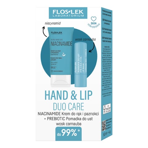 ⁨FLOSLEK Zestaw prezentowy Hand & Lip DUO Care Niacinamide (krem do rąk 50ml+pomadka ochronna Prebiotic)⁩ w sklepie Wasserman.eu