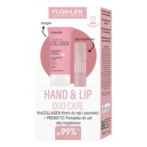 ⁨FLOSLEK Zestaw prezentowy Hand & Lip DUO Care Fitocollagen (krem do rąk 50ml+pomadka ochronna Prebiotic)⁩ w sklepie Wasserman.eu