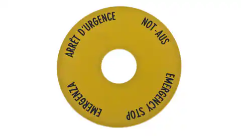 ⁨Tabliczka opisowa żółta okrągła fi60 EMERGENCY STOP (4 języki) SRT1 058873⁩ w sklepie Wasserman.eu
