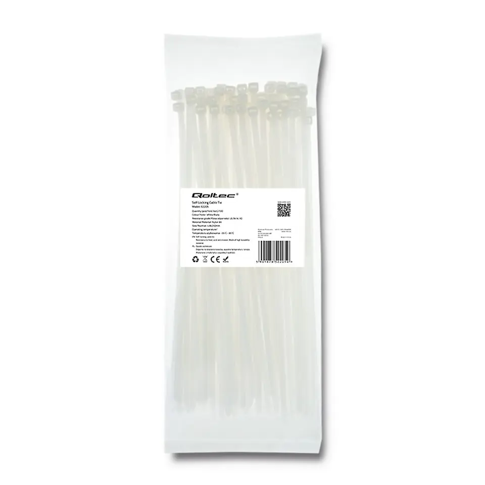 ⁨Cable ties 4.8x250mm, nylon UV, 100pcs, white⁩ at Wasserman.eu