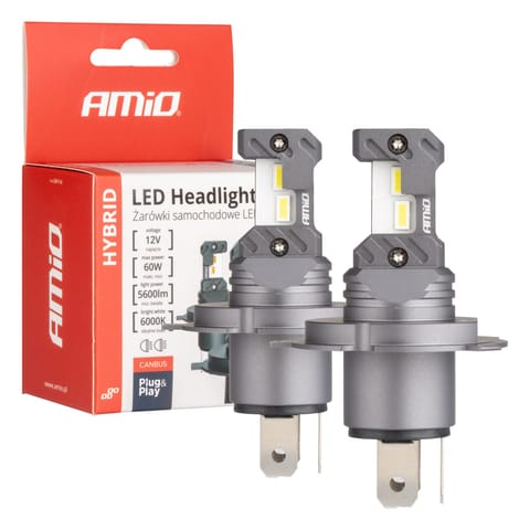 ⁨Żarówki samochodowe led seria hybrid h4 h19 6000k canbus 60w amio-04114⁩ w sklepie Wasserman.eu