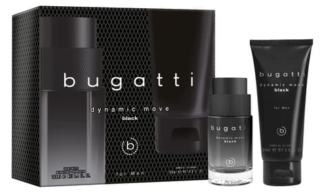 ⁨BUGATTI Zestaw prezentowy Dynamic Move Black for Men ( woda toaletowa 100ml+żel pod prysznic 200ml)⁩ w sklepie Wasserman.eu