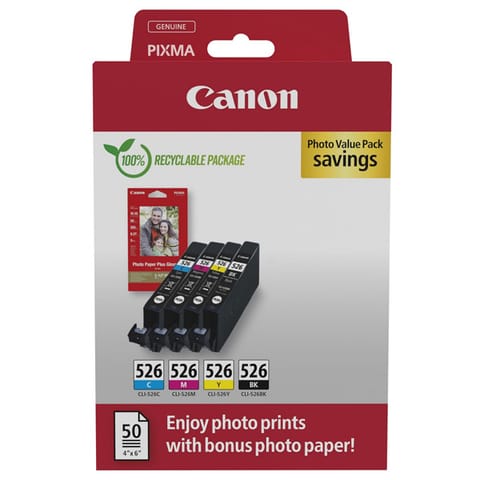 ⁨Canon oryginalny ink / tusz CLI-526 CMYK, 4540B019, black/color, 4-pack C/M/Y/K + paper⁩ w sklepie Wasserman.eu