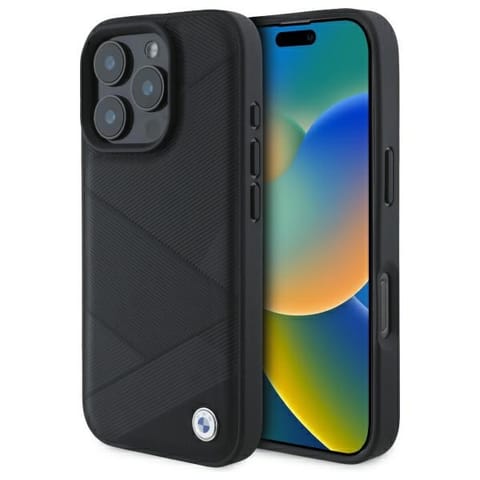 ⁨BMW BMHCP16X23RCGPK iPhone 16 Pro Max     6.9" czarny/black hardcase Sign Leather Crossing Lines Pattern⁩ w sklepie Wasserman.eu