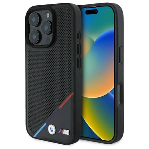 ⁨BMW BMHMP16X23PUPDK iPhone 16 Pro Max     6.9" czarny/black hardcase M Perforated Tricolor Line MagSafe⁩ w sklepie Wasserman.eu