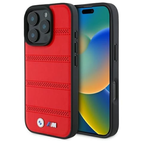 ⁨BMW BMHMP16X23PUSPR iPhone 16 Pro Max     6.9" czerwony/red hardcase M Perforated And Stitched Line MagSafe⁩ w sklepie Wasserman.eu