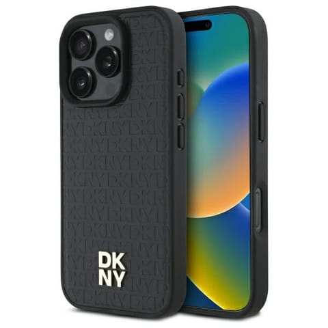⁨DKNY DKHMP16LPSHRPSK iPhone 16 Pro 6.3"   hardcase czarny/black Repeat Pattern Stack Logo MagSafe⁩ w sklepie Wasserman.eu