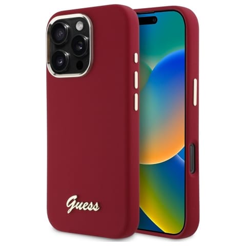 ⁨Guess GUHCP16LSMBSLM iPhone 16 Pro6.3" magenta hardcase Silicone Script Metal Logo⁩ w sklepie Wasserman.eu