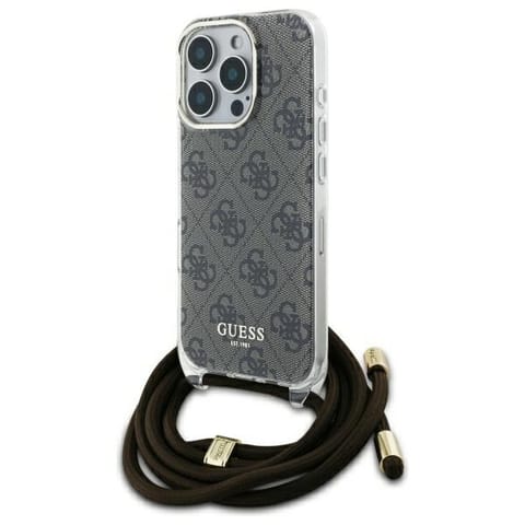 ⁨Guess GUHCP16LHC4SEW iPhone 16 Pro 6.3"   brązowy/brown hardcase Crossbody Cord 4G Print⁩ w sklepie Wasserman.eu