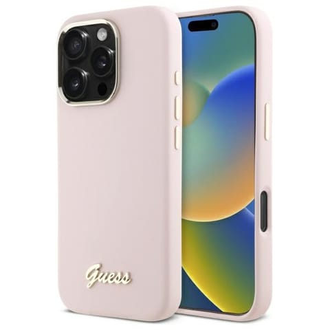 ⁨Guess GUHCP16XSMBSLP iPhone 16 Pro Max 6.9" różowy/pink hardcase Silicone Script Metal Logo & Frame⁩ w sklepie Wasserman.eu