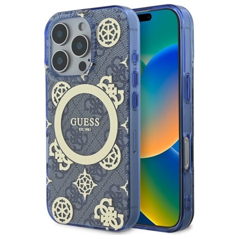 ⁨Guess GUHMP16LH4PYEEB iPhone 16 Pro 6.3" niebieski/blue hardcase IML Peony On 4G Background MagSafe⁩ w sklepie Wasserman.eu
