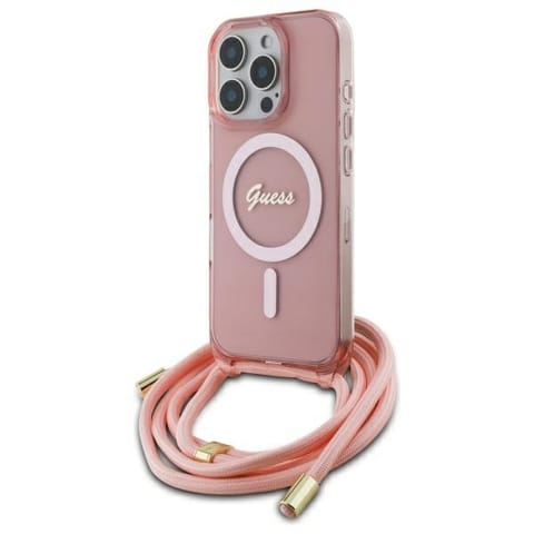 ⁨Guess GUHMP16XHCTSGNSP iPhone 16 Pro Max  6.9" różowy/pink hardcase Crossbody Cord Script MagSafe⁩ w sklepie Wasserman.eu