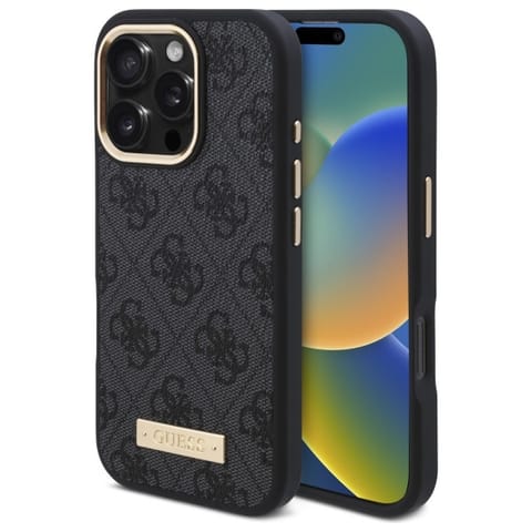 ⁨Guess GUHMP16LU4GPRK iPhone 16 Pro 6.3" czarny/black hardcase 4G Logo Plate MagSafe⁩ w sklepie Wasserman.eu