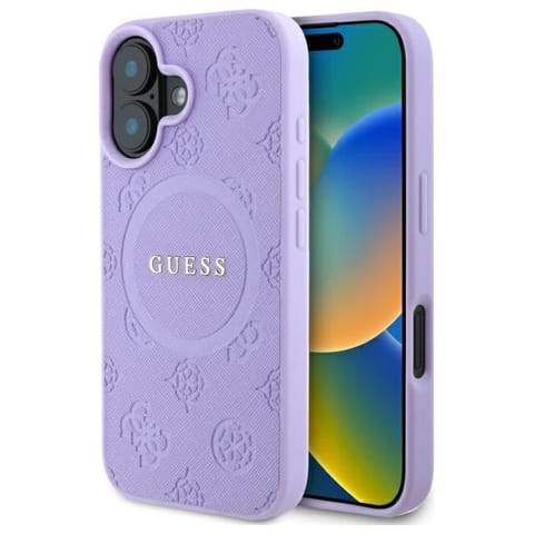 ⁨Guess GUHMP16MPSAPSMEU iPhone 16 Plus     6.7" fioletowy/purple hardcase Saffiano Peony Classic Logo MagSafe⁩ w sklepie Wasserman.eu