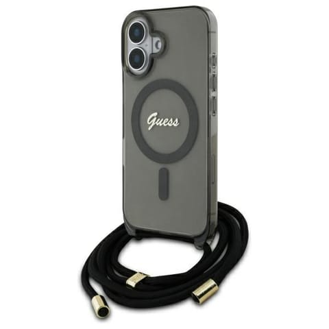 ⁨Guess GUHMP16SHCTSGNSK iPhone 16 6.1"     czarny/black hardcase Crossbody Cord Script MagSafe⁩ w sklepie Wasserman.eu