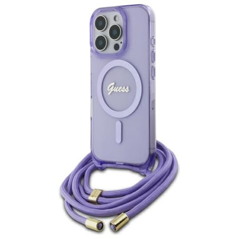 ⁨Guess GUHMP16LHCTSGNSU iPhone 16 Pro      6.3" fioletowy/purple hardcase Crossbody Cord Script MagSafe⁩ w sklepie Wasserman.eu