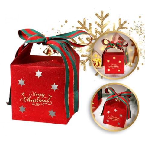 ⁨Pudełko PREZENTOWE ozdobne czerwone, MERRY CHRISTMAS z kokardą 10x10x10 cm OPO39⁩ w sklepie Wasserman.eu