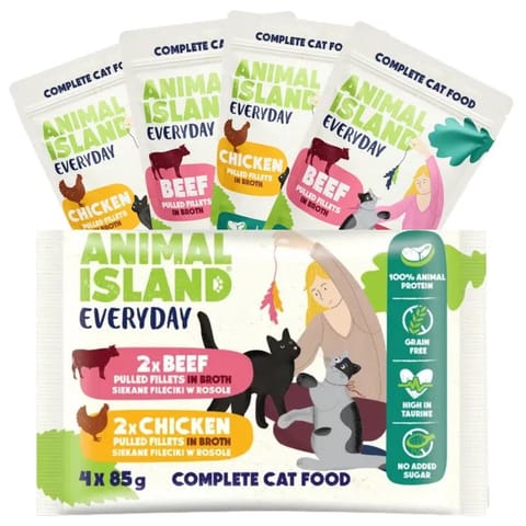 ⁨ANIMAL ISLAND Everyday Chicken and Beef fillets in broth - wet cat food - 4 x 85g⁩ at Wasserman.eu