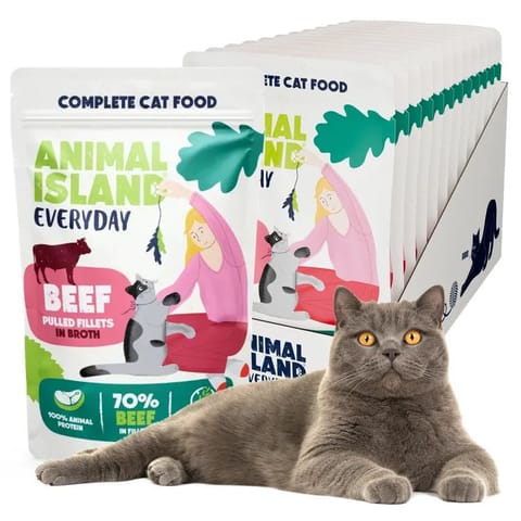 ⁨ANIMAL ISLAND Everyday Beef fillets in broth - wet cat food - 12 x 85g⁩ at Wasserman.eu