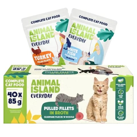 ⁨ANIMAL ISLAND Indyk / Biała ryba w filecie MIX - Karma mokra dla kotów - 40x85g⁩ w sklepie Wasserman.eu