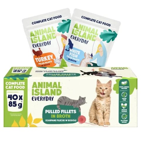 ⁨ANIMAL ISLAND Everyday Turkey and White fish fillets in broth - wet cat food - 40 x 85g⁩ at Wasserman.eu