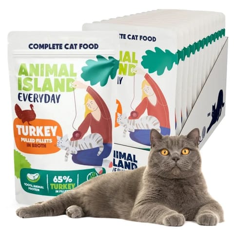 ⁨ANIMAL ISLAND Everyday Turkey fillets in broth - wet cat food - 12 x 85g⁩ at Wasserman.eu