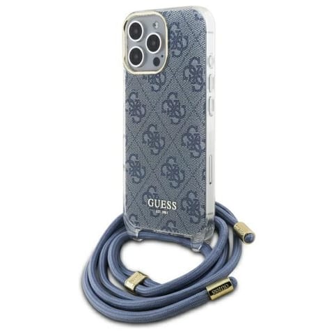 ⁨Guess GUHCP16LHC4SEB iPhone 16 Pro 6.3"   niebieski/blue hardcase Crossbody Cord 4G Print⁩ w sklepie Wasserman.eu