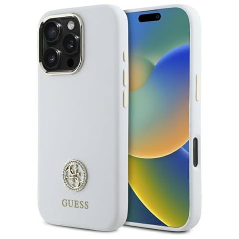 ⁨Guess GUHCP16LM4DGPH iPhone 16 Pro 6.3"   biały/white hardcase Silicone Logo Strass 4G⁩ w sklepie Wasserman.eu