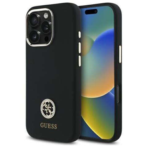 ⁨Guess GUHCP16LM4DGPK iPhone 16 Pro 6.3"   czarny/black hardcase Silicone Logo Strass 4G⁩ w sklepie Wasserman.eu