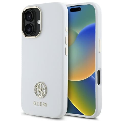 ⁨Guess GUHCP16SM4DGPH iPhone 16 6.1"       biały/white hardcase Silicone Logo Strass 4G⁩ w sklepie Wasserman.eu