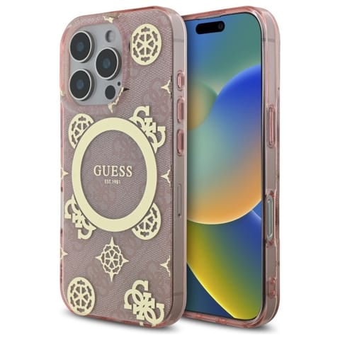 ⁨Guess GUHMP16LH4PYEEP iPhone 16 Pro 6.3"  różowy/pink hardcase IML Peony On 4G Background MagSafe⁩ w sklepie Wasserman.eu