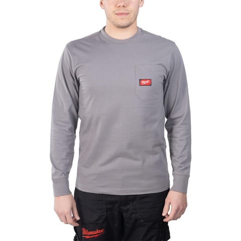 ⁨MILWAUKEE LONG SLEEVE POCKET T-SHIRT - LIGHT GREY WTLSGR-M⁩ at Wasserman.eu